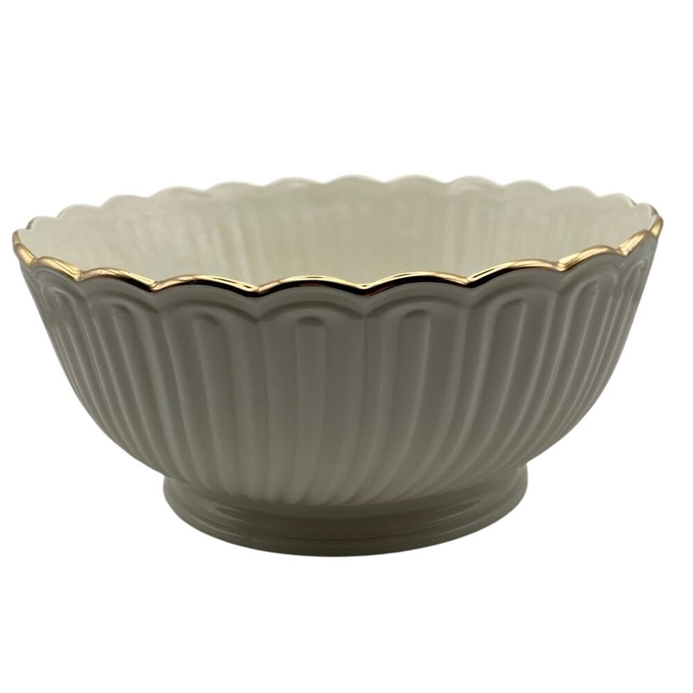 Vintage Lenox House Warming Collection Gold Rim 9.5" Scalloped Edge Serving Bowl